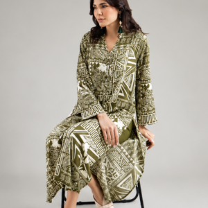Olive Geo-Tribal 2-Piece Unstitched Suit
